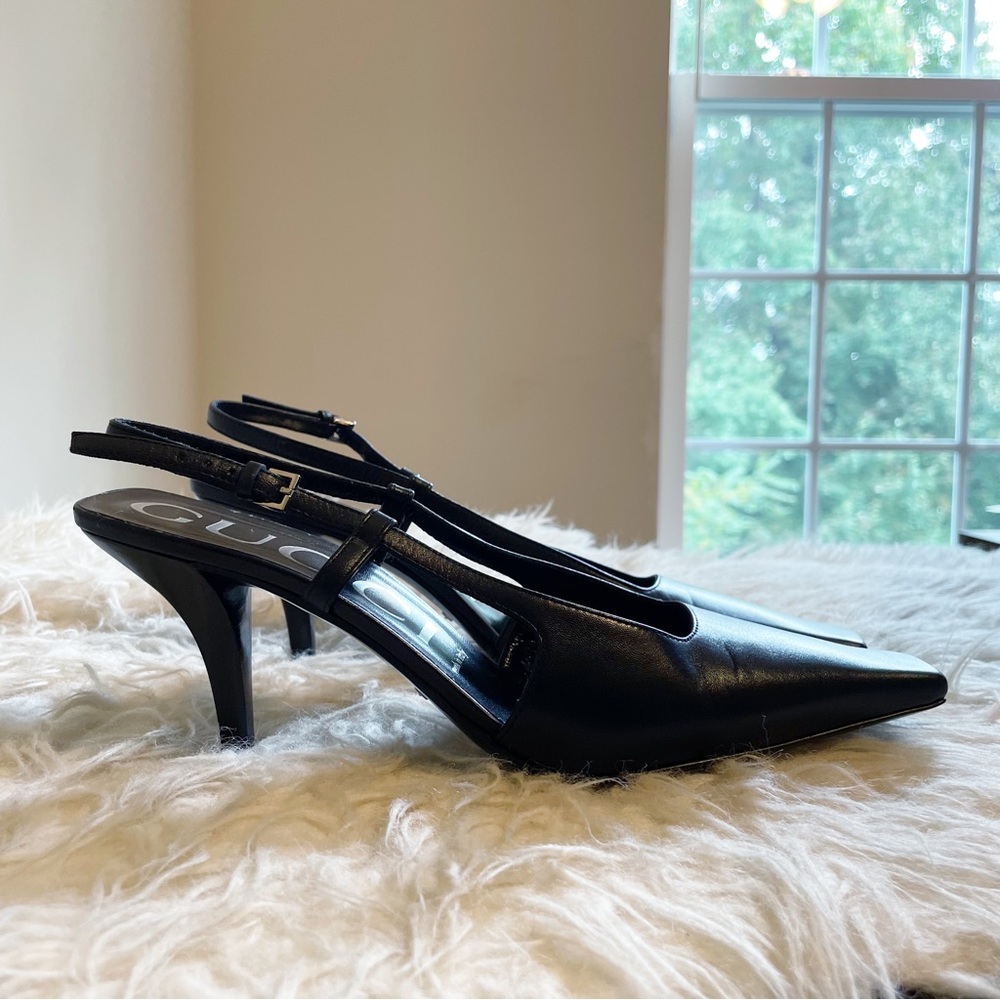 Gucci Black Leather Slingback Pump Square Toe size 38.5 - Picture 10 of 11